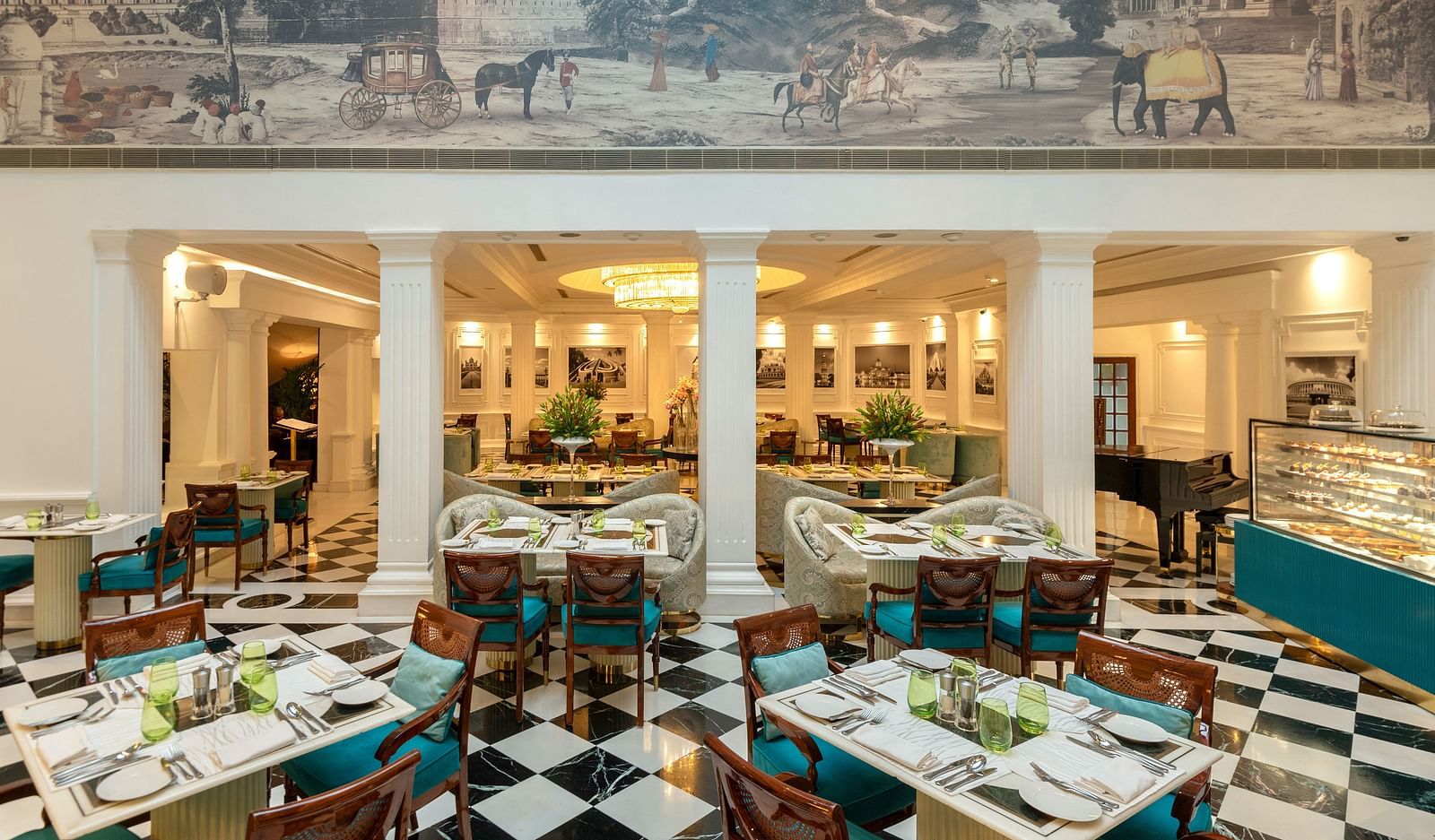 An image of Lutyens Deli Bakery with a wall depicting the story of Delhi on the top - Claridges Collection