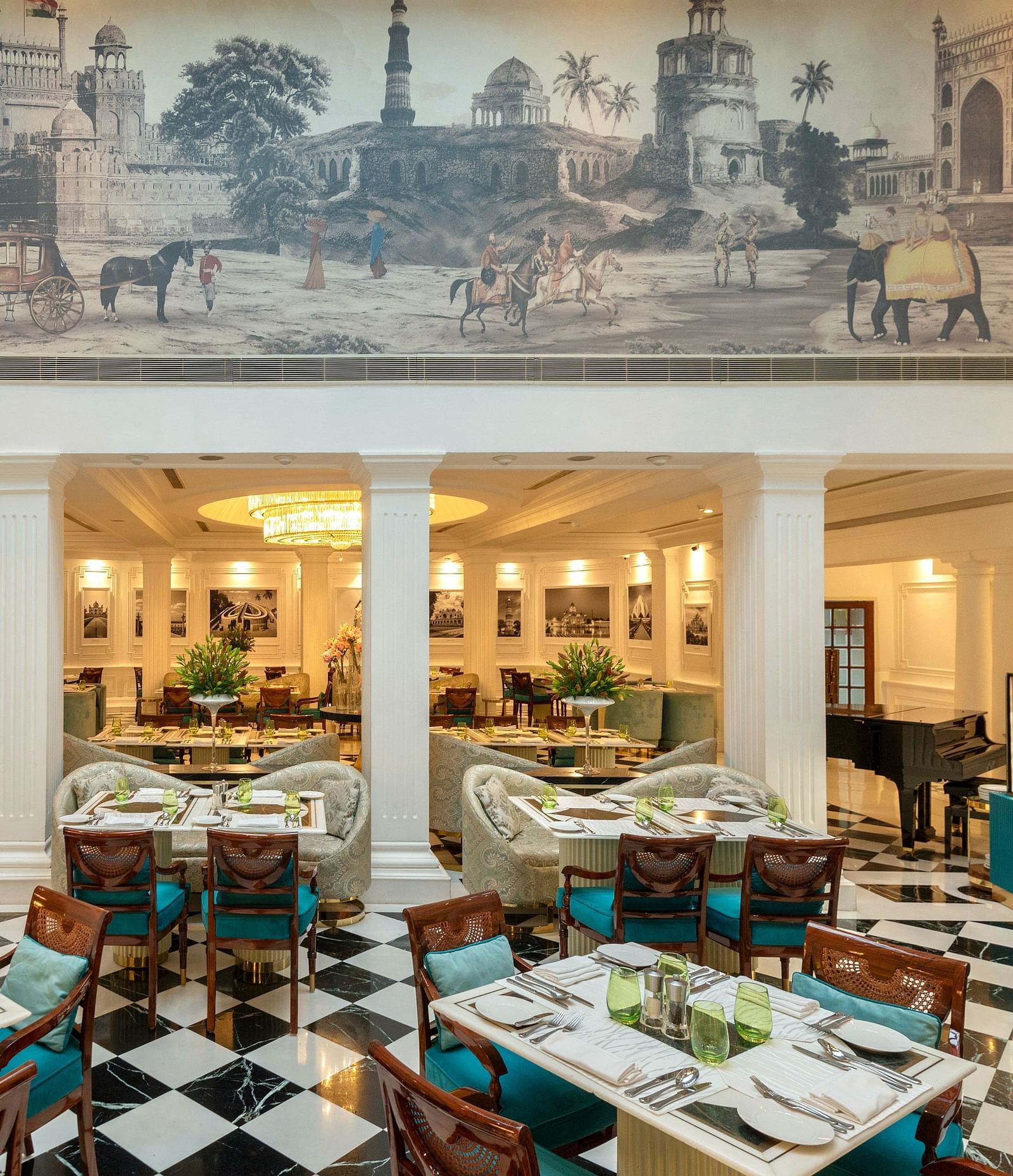 An image of Lutyens Deli Bakery with a wall depicting the story of Delhi on the top - Claridges Collection