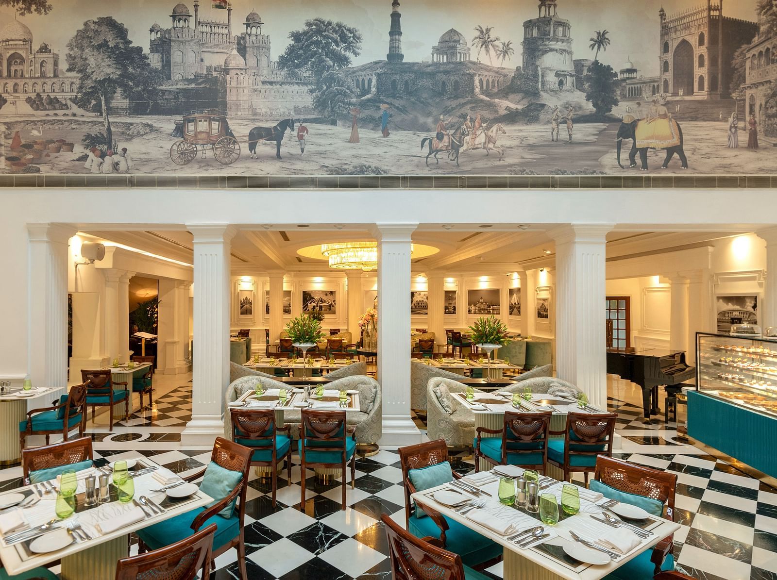 Image of a dining space with art on the wall - Claridges Collection
