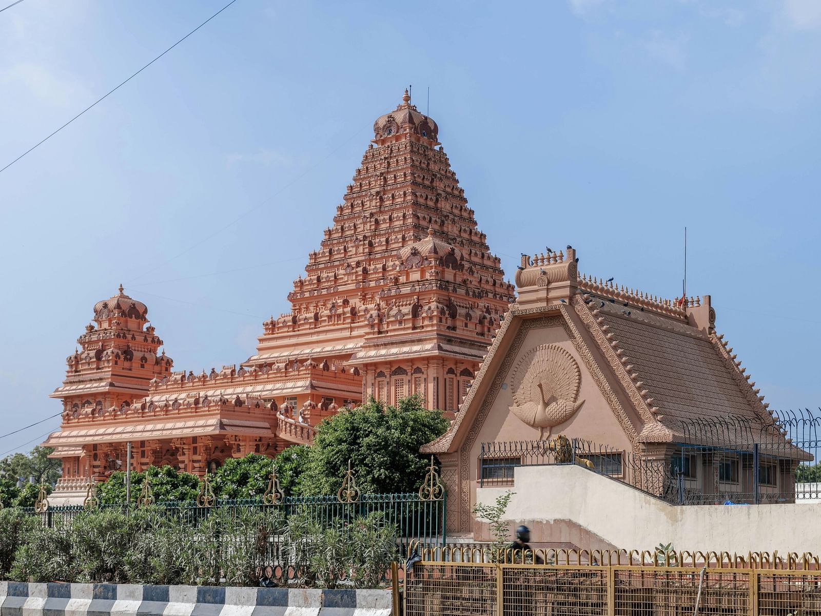 An extrior wide angle view of the temple