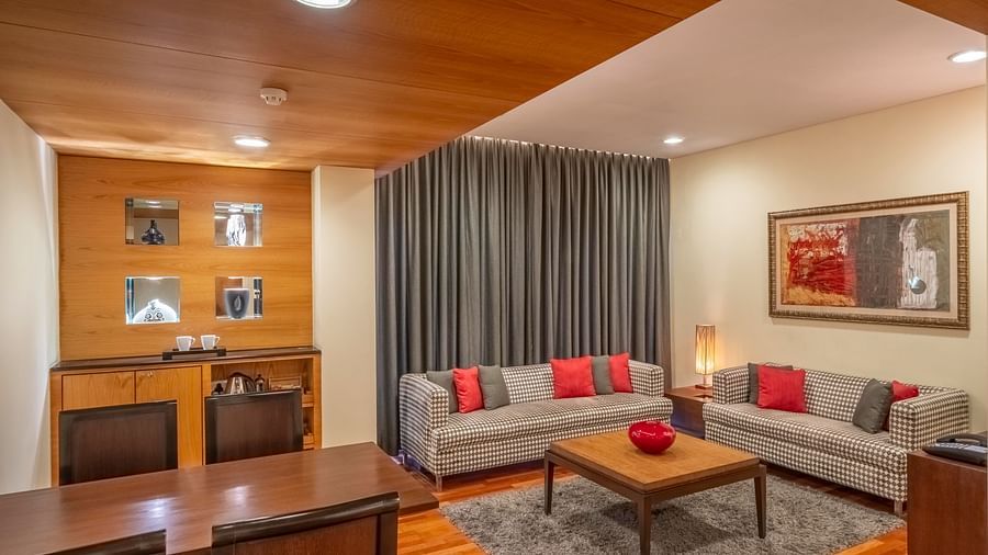 view of the living room in the Russel Suite - Kenilworth Hotel, Kolkata