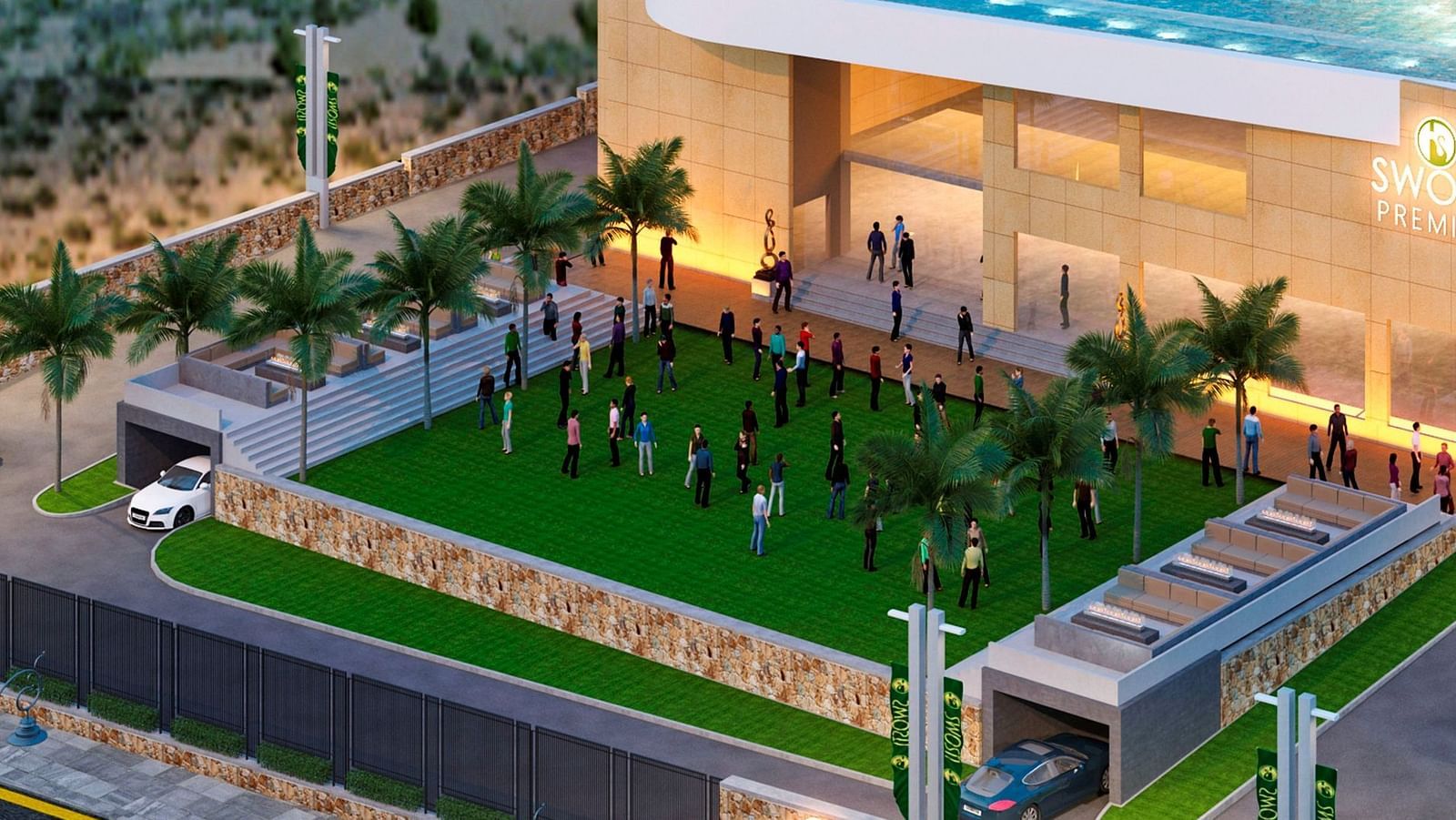 Aerial view of the facade of Swosti Premium Beach Resorts, Puri