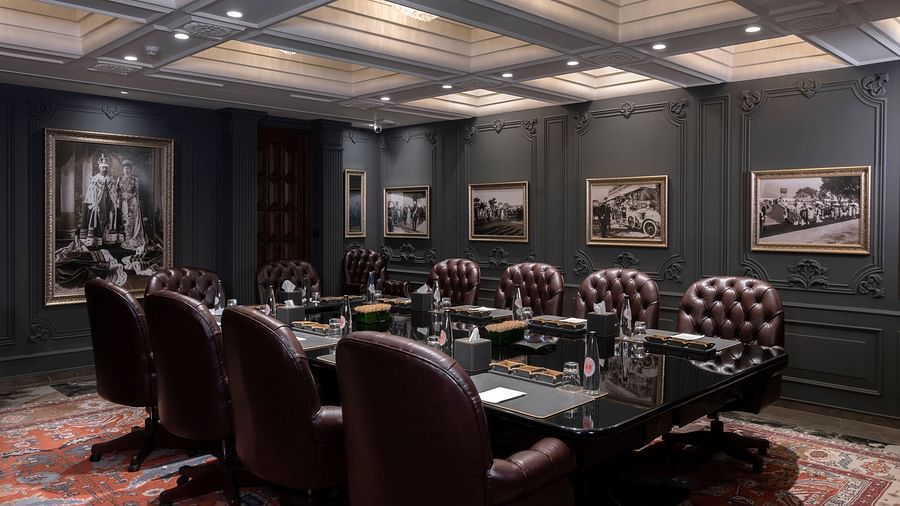 full view of the king george V board room in new delhi with modern amenities at the Claridges