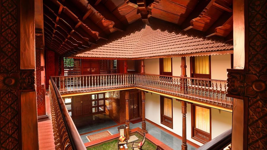 top angle view of the Malnad attic suite at the Hoysala Village Resort, Hassan