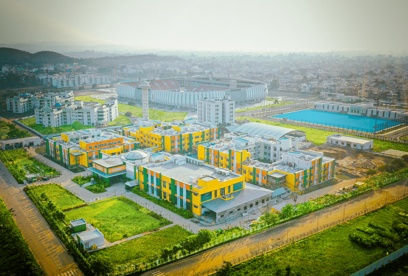 A side view from the top of the Facade of Mayfair World Cup Village, Rourkela