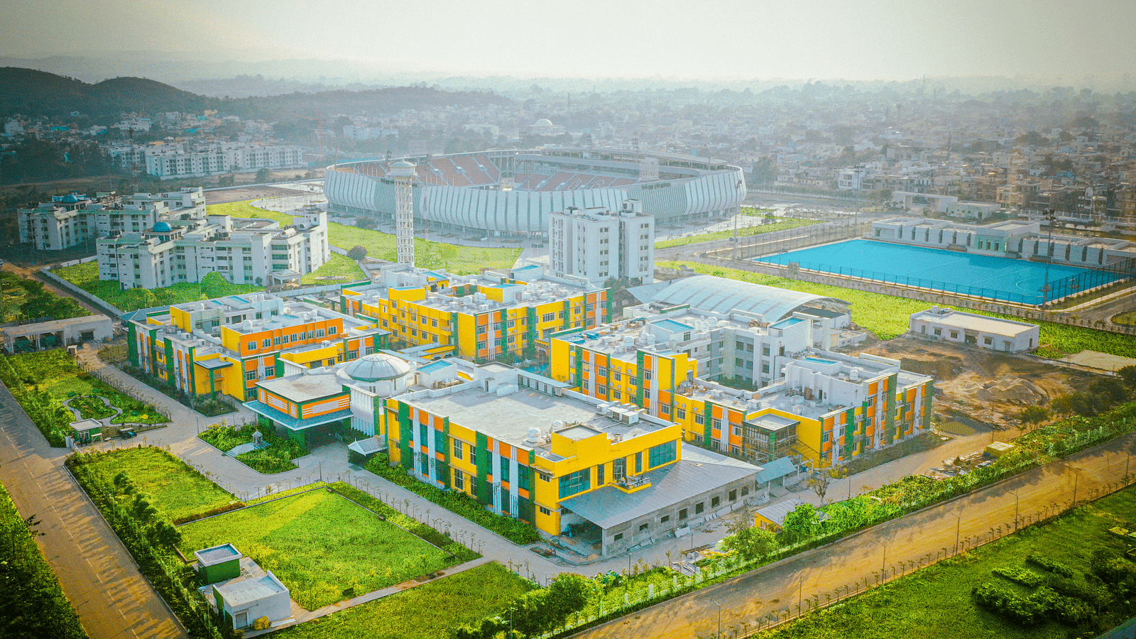 A side view from the top of the Facade of Mayfair World Cup Village, Rourkela