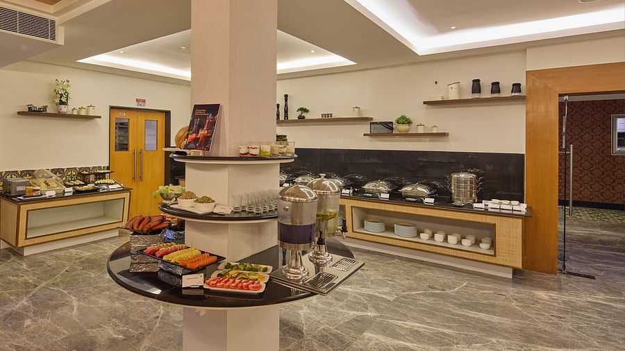 the various buffet stations in the restaurant at Grand Continent, Mahabalipuram