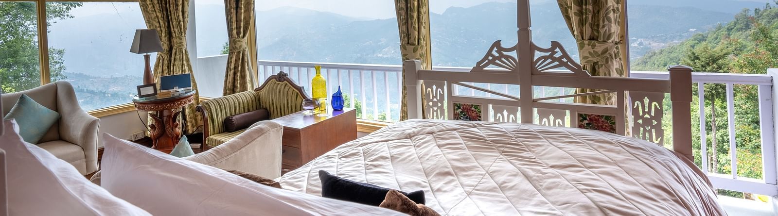 A scenic view from a Double bed at Te Aroha by Shervani, Mukteshwar.