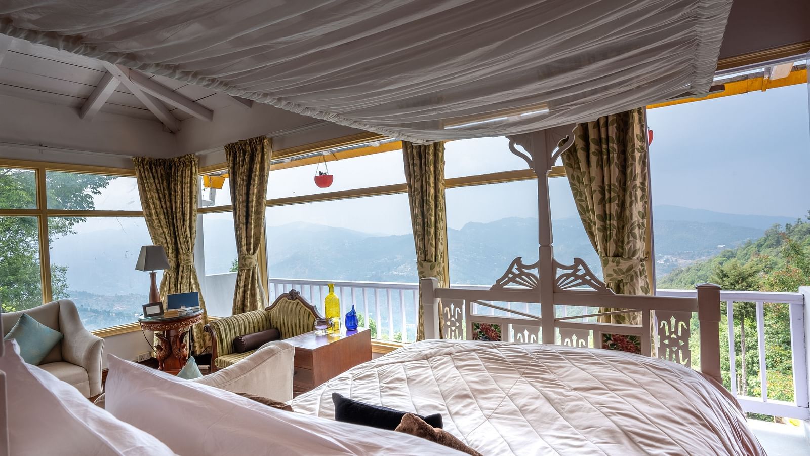 A scenic view from a Double bed at Te Aroha by Shervani, Mukteshwar.