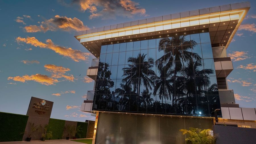 exterior of the Clarks property in Calangute in the decked with warm lighting