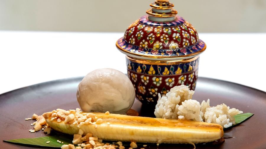 Image of a a paltter of food with an ornamental dish on it -The Claridges, New Delhi