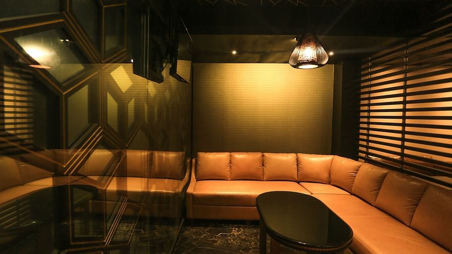 sofas inside the Lounge at Alchemy, our in-house bar in Chennai - Raj Park Hotel, Chennai
