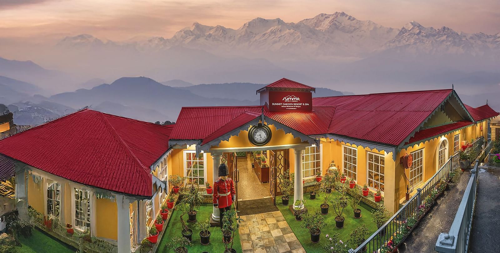 Top view of Summit Oakden Resort & Spa, Mall Road with mountains in the background.