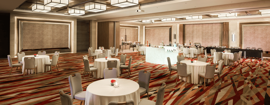 Dinner set up with buffet and round tables
