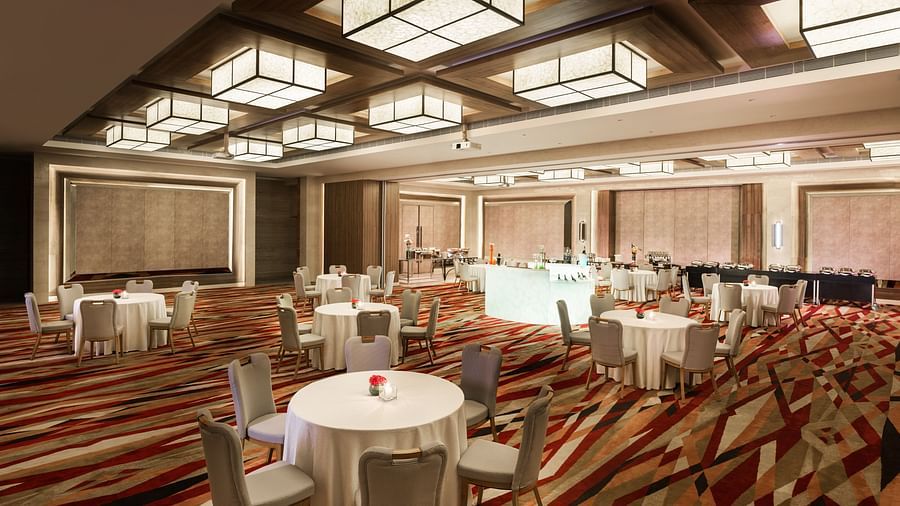  Dinner set up with buffet and round tables