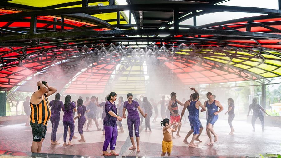People dancing on the rain dance floor in Indore