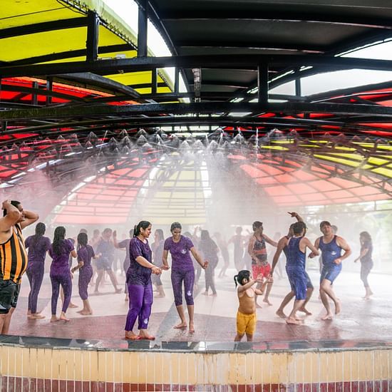 People dancing on the rain dance floor in Indore