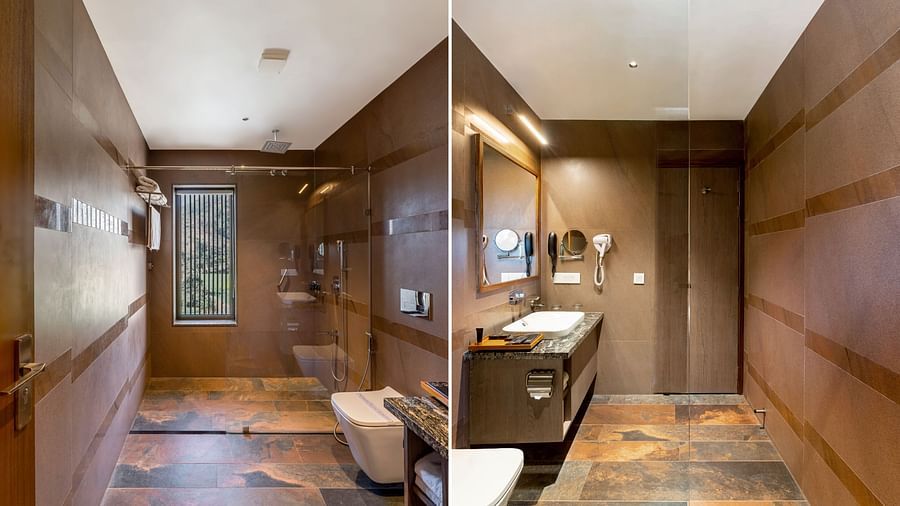 vanity area of Deluxe Room at Stone Wood Hotel, Kumbhalgarh