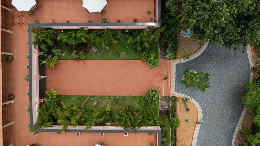 Top view of the resort surrounded by plants