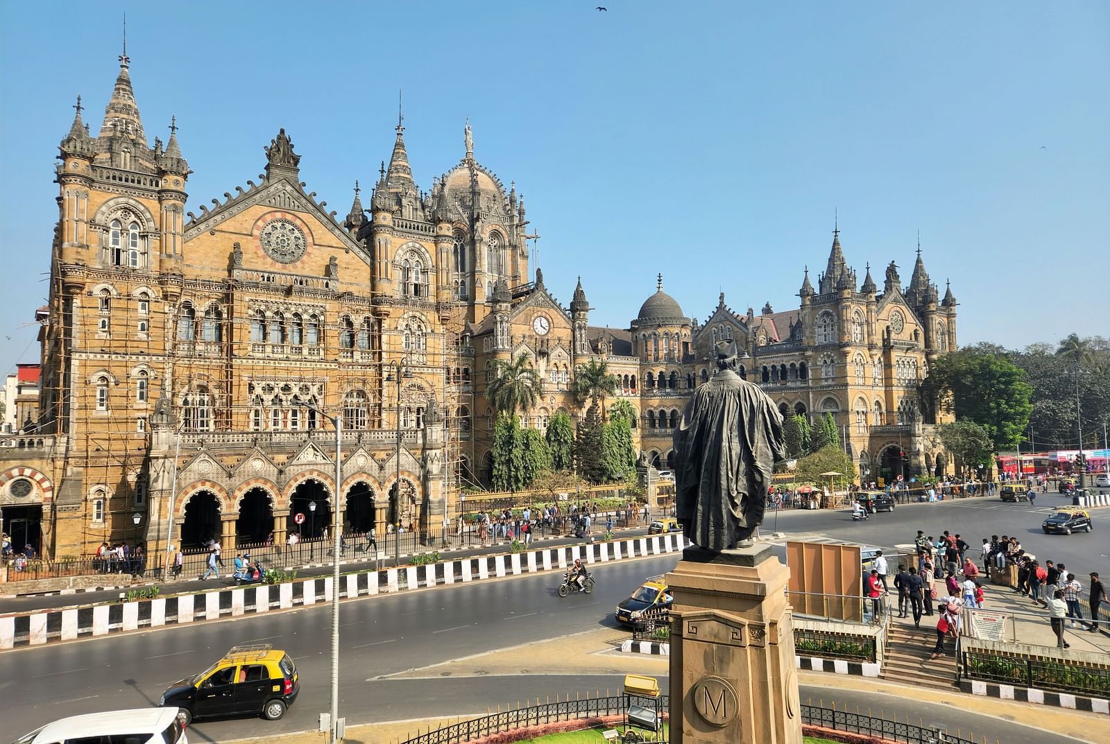 Chhatrapati Shivaji Terminus against clear blue skies