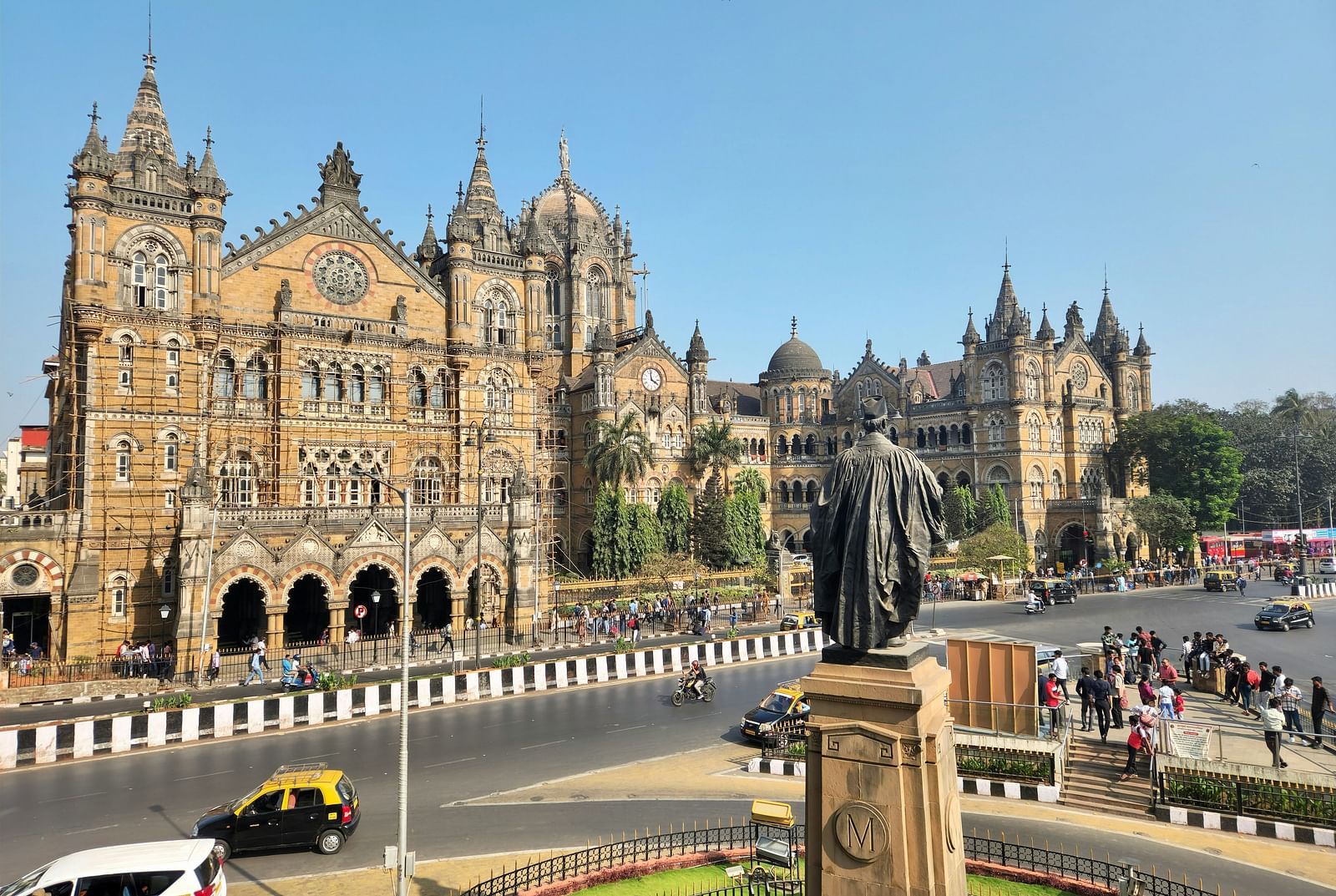 Chhatrapati Shivaji Terminus against clear blue skies