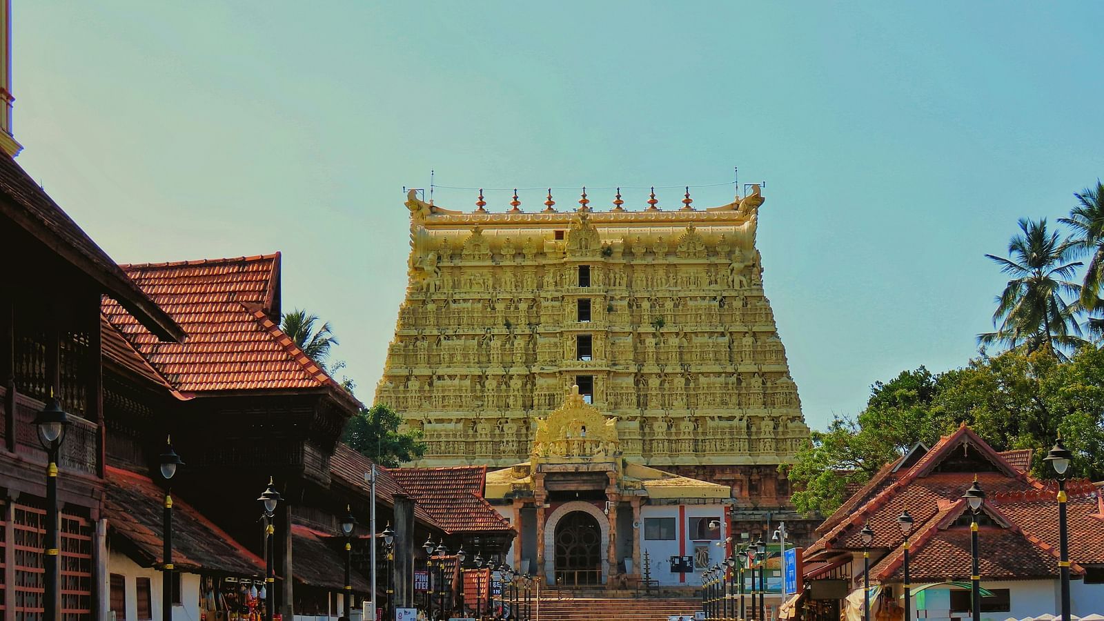 Top view of Sree Padmanabhaswamy Temple against a clear sky