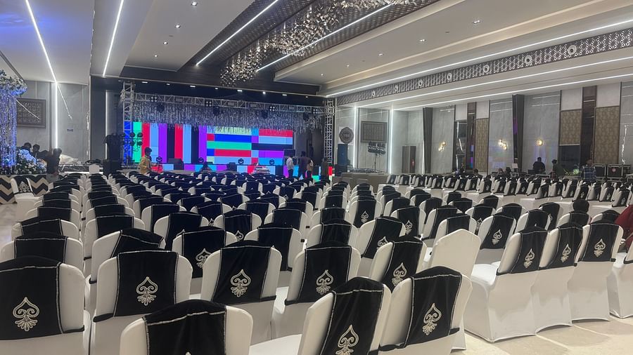 Spacious Banquet Hall with Elegant Lighting and seating arrangements  - VRR Astoria Hotel and Conventional Centre