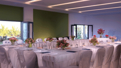 An overview of the Robusta Hall in Chikmagalur with U shaped seating arrangement - The Serai, Chikmagalur.