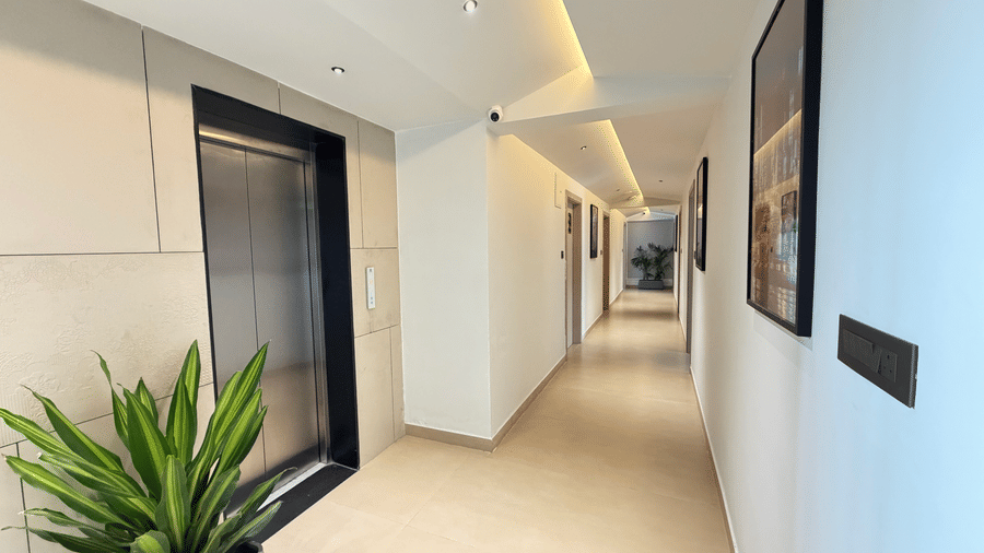 Hotel Kyzen elevator and hallway – Shamshabad Airport, Hyderabad