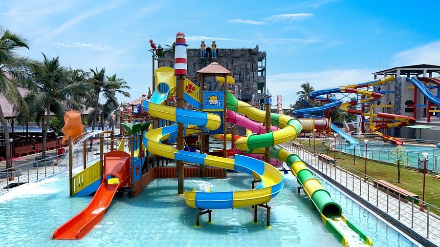 Swimming pool with slide rides