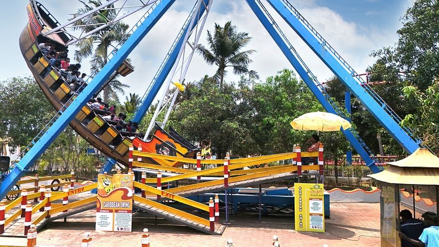 Amusement park ride with people on it