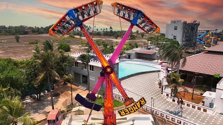 Amusement park ride with people on it