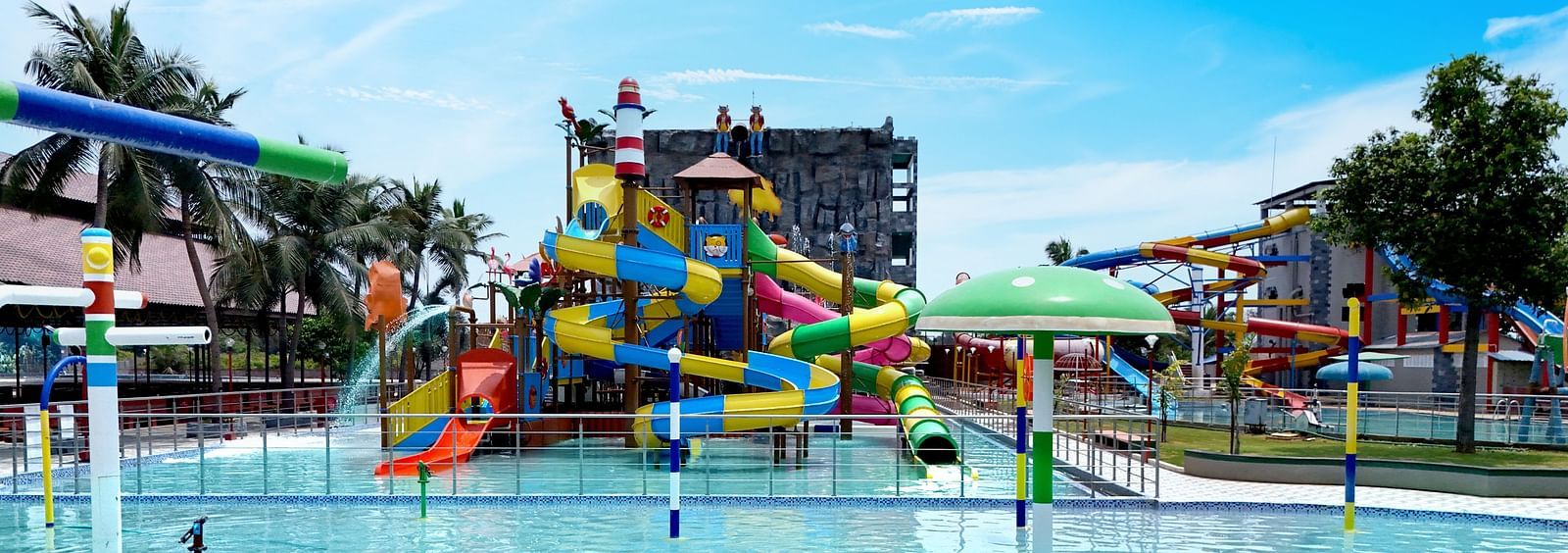 View of swimming pool with slides 