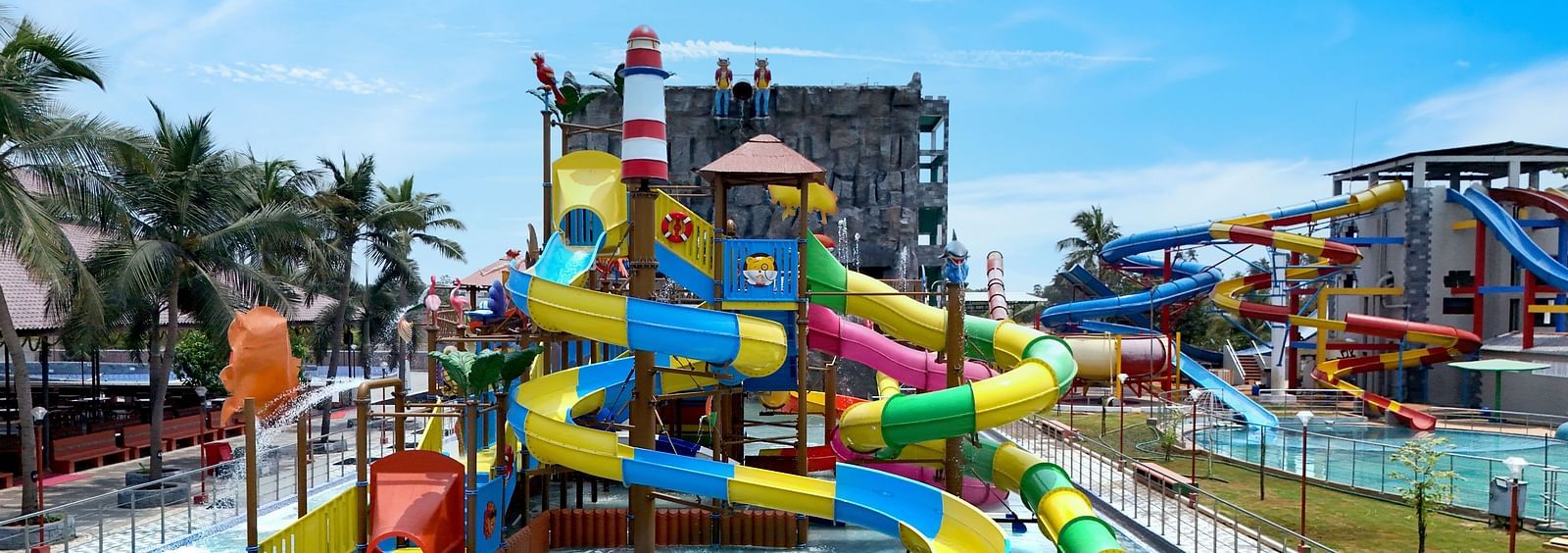 Swimming pool with slide rides