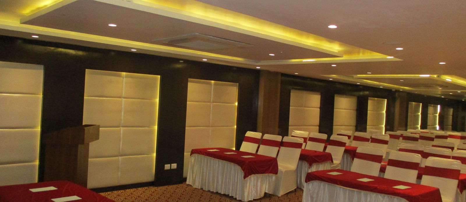 Gangotri Hall captured with seats arranged in theatre style - le roi udaipur hotel4