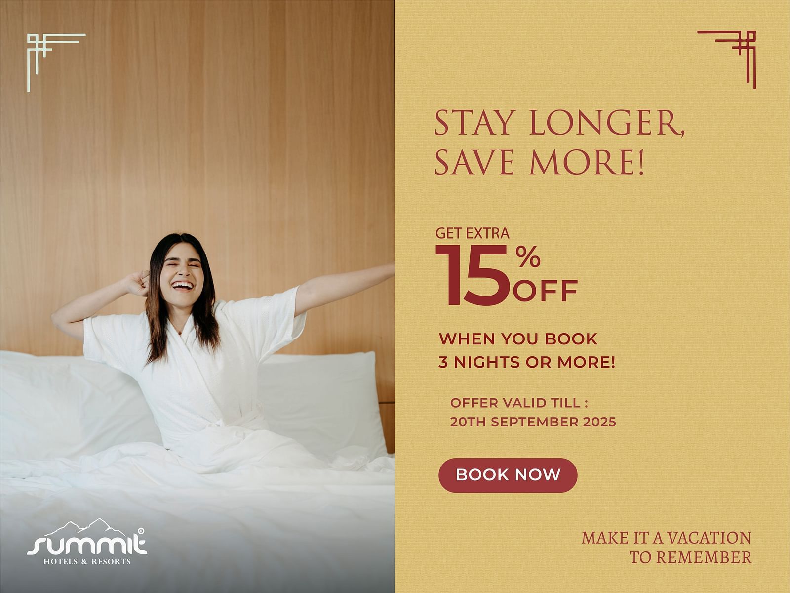 Book 3 Nights+ Stay 15 Additional Discount