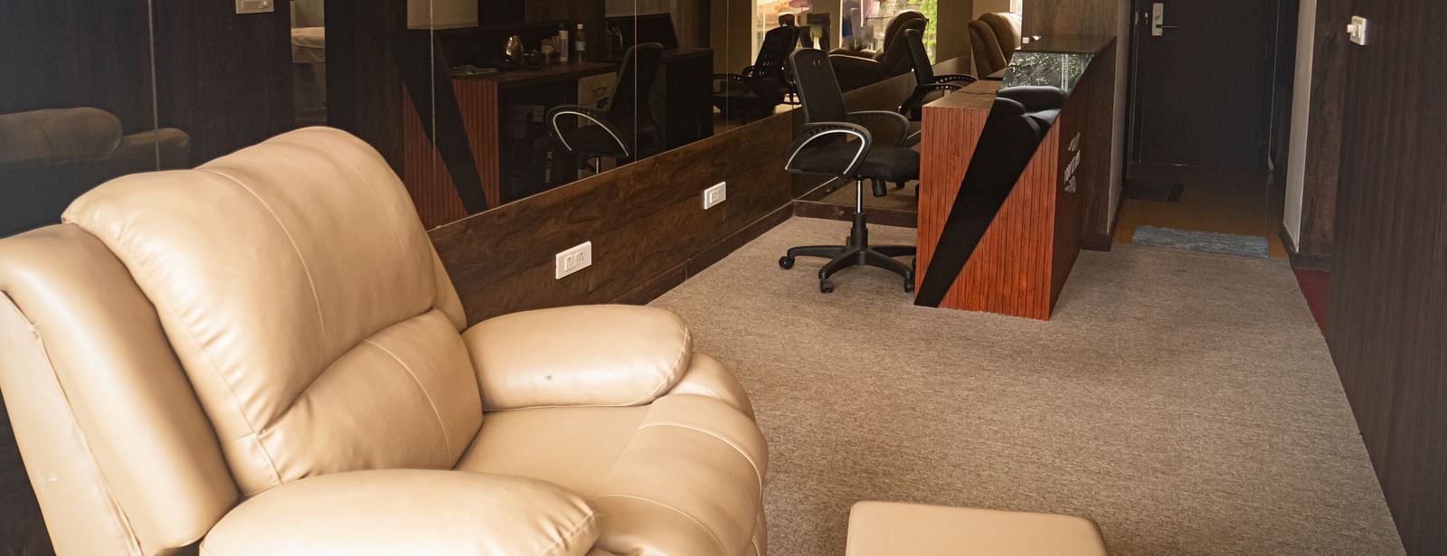 Luxury spa lounge at Mansha Regency, Port Blair, with plush seating and relaxing atmosphere.