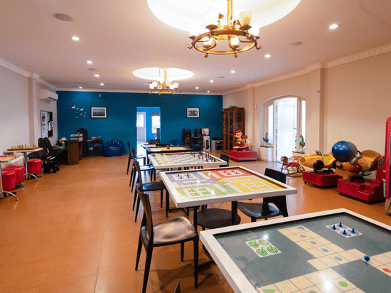 Several board games placed in Funrockers at MGM Beach Resorts.
