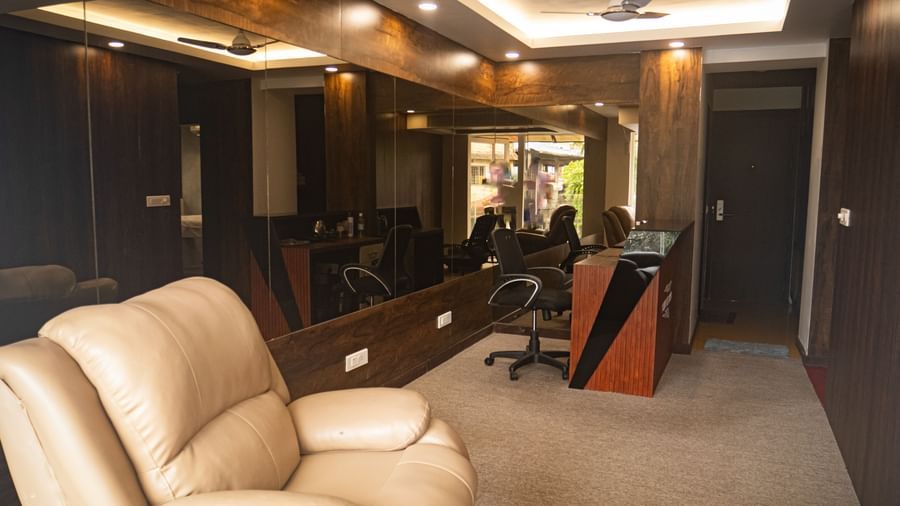 Luxury spa lounge at Mansha Regency, Port Blair, with plush seating and relaxing atmosphere.