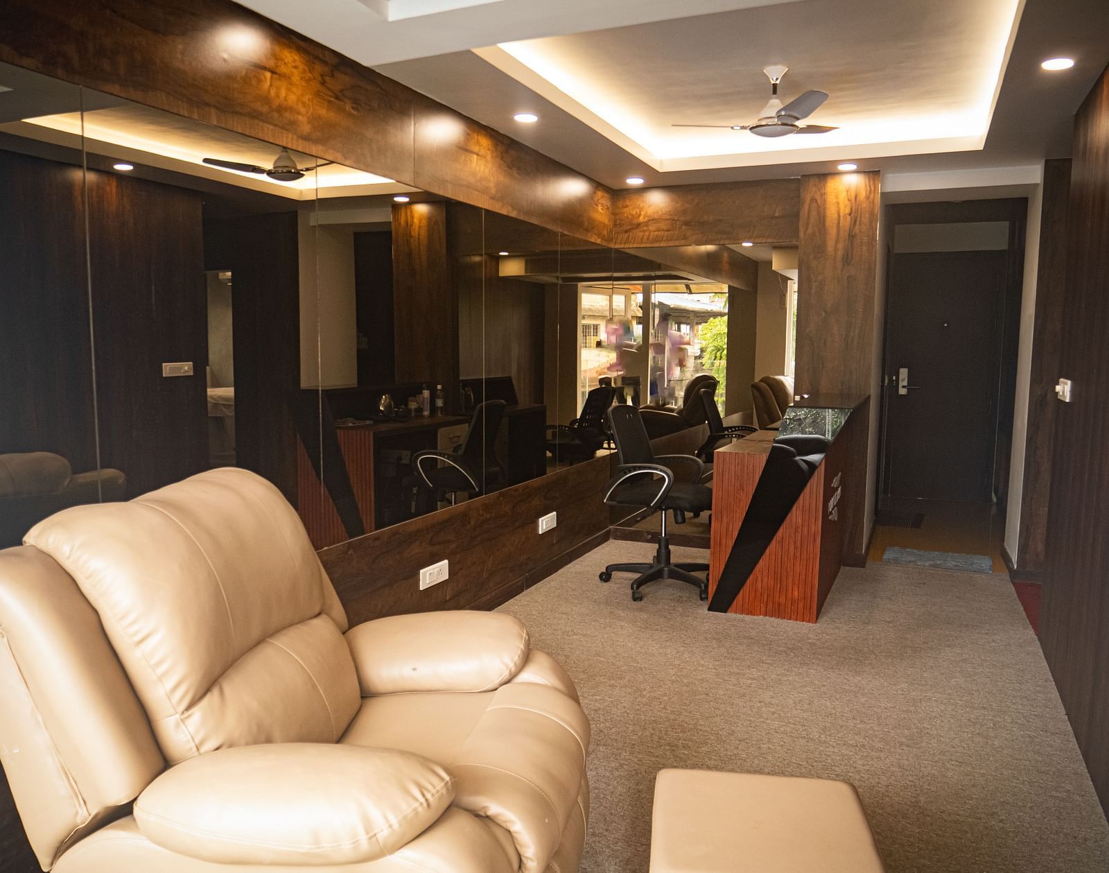 Luxury spa lounge at Mansha Regency, Port Blair, with plush seating and relaxing atmosphere.