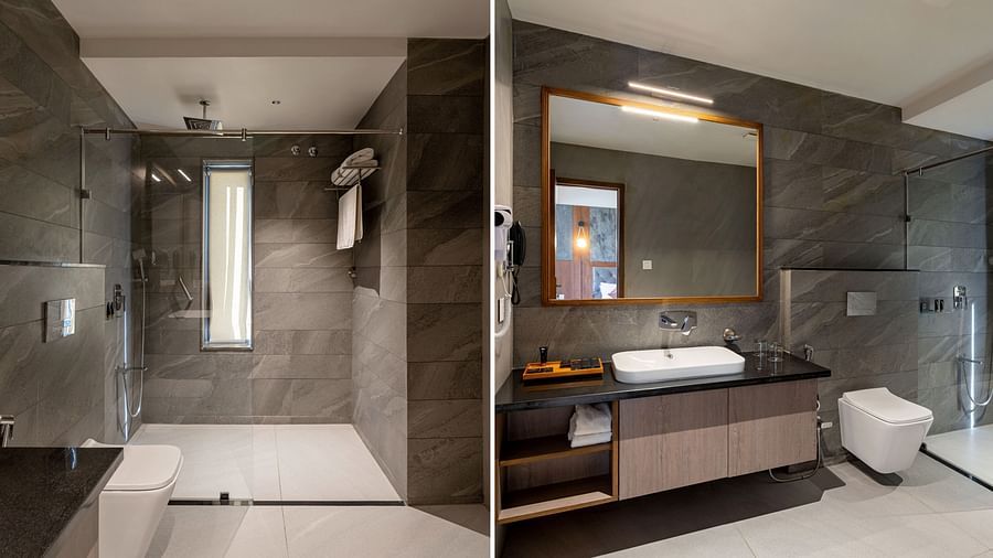 vanity area of Suite at Stone Wood Hotel, Kumbhalgarh