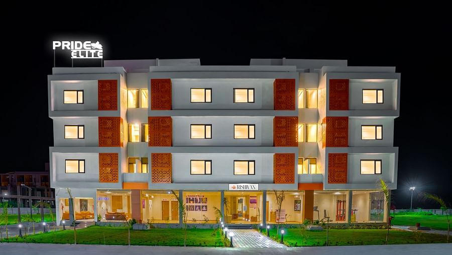 facade night view of Pride Elite Becharaji 