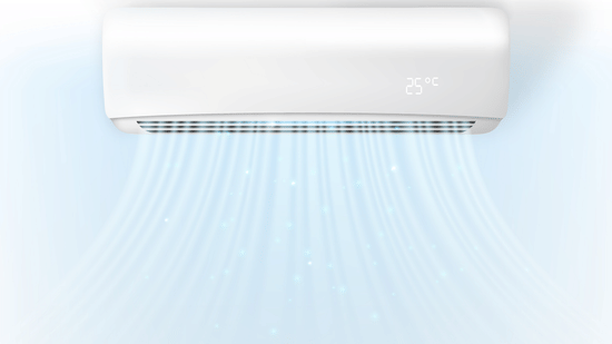 Wall-mounted air conditioner unit blowing cool air