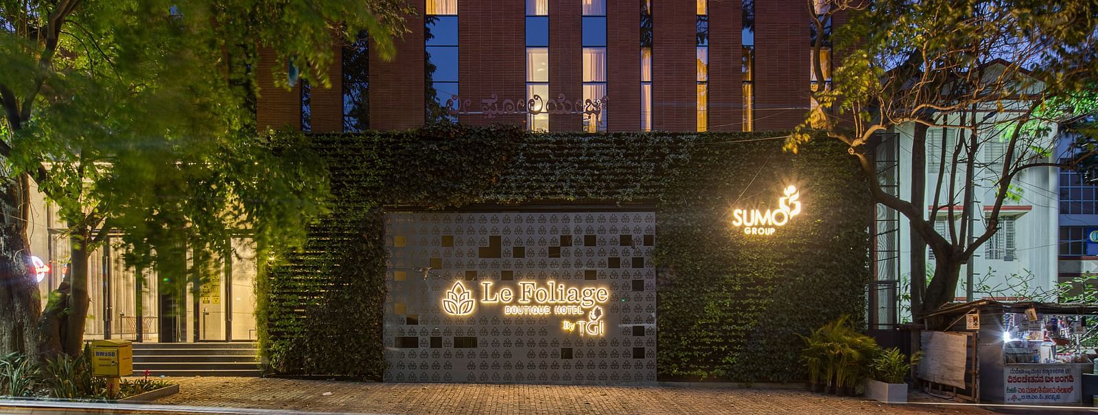 Facade of Le Foliage by TGI, Bangalore at night
