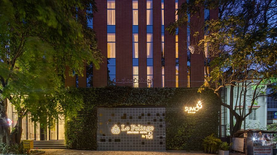 Facade of Le Foliage by TGI, Bangalore at night