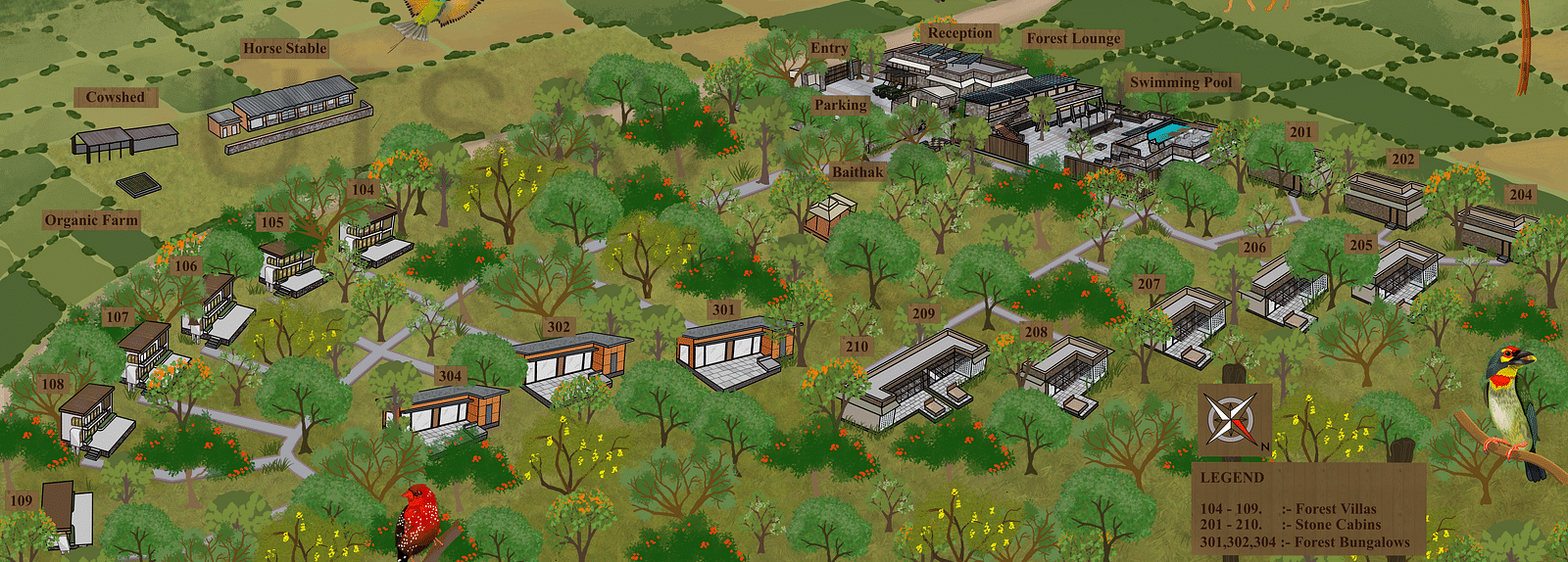An illustrated map of Utsav Camp Sariska property