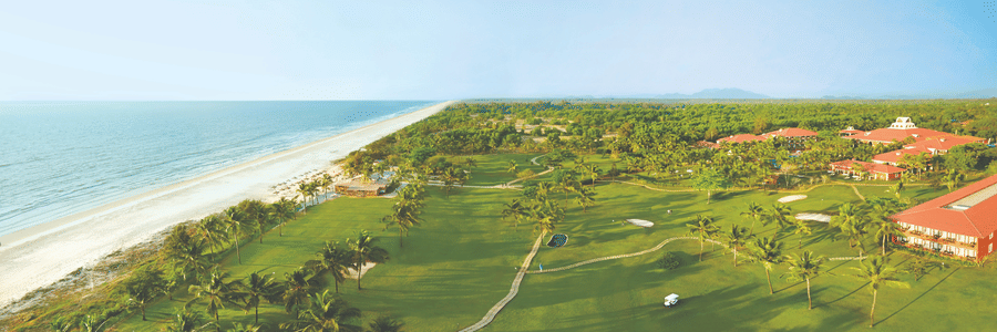 Aerial Golf Panorama image with the sea on the left hand side