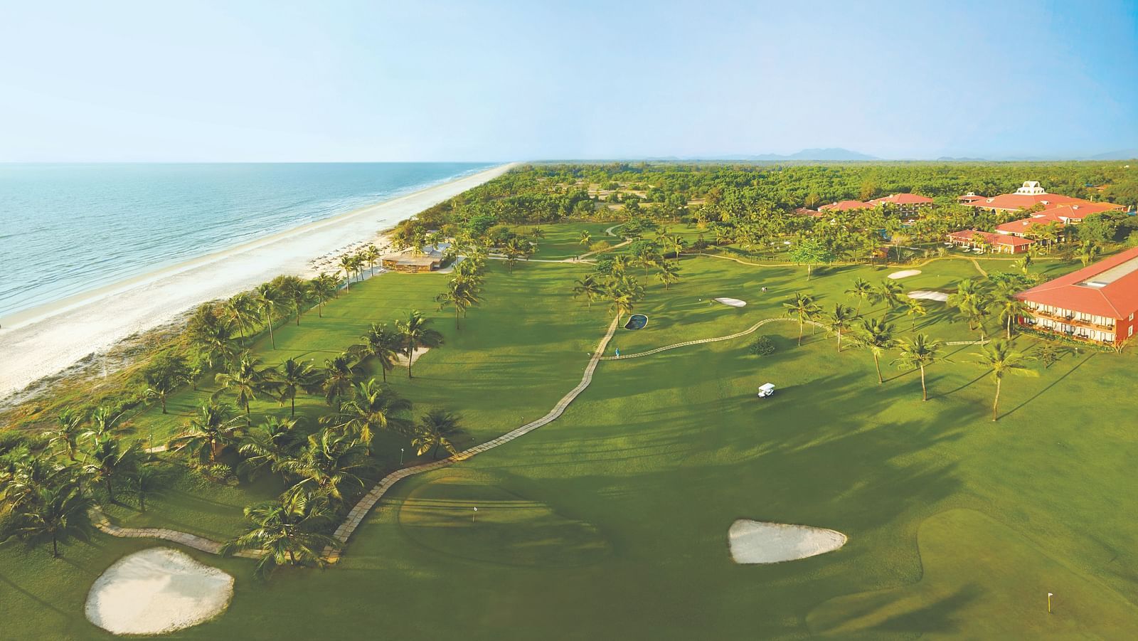 Aerial Golf Panorama image with the sea on the left hand side