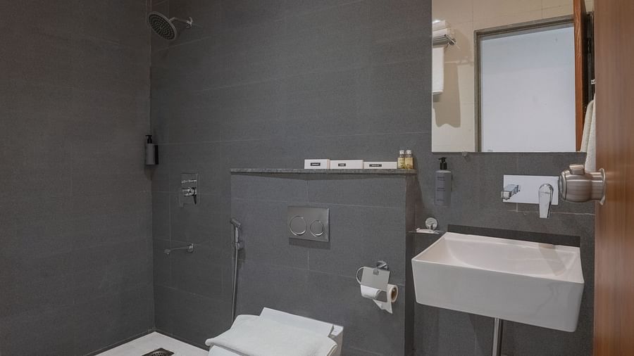 view vanity area of a washroom of a room at Pride Elite Becharaji