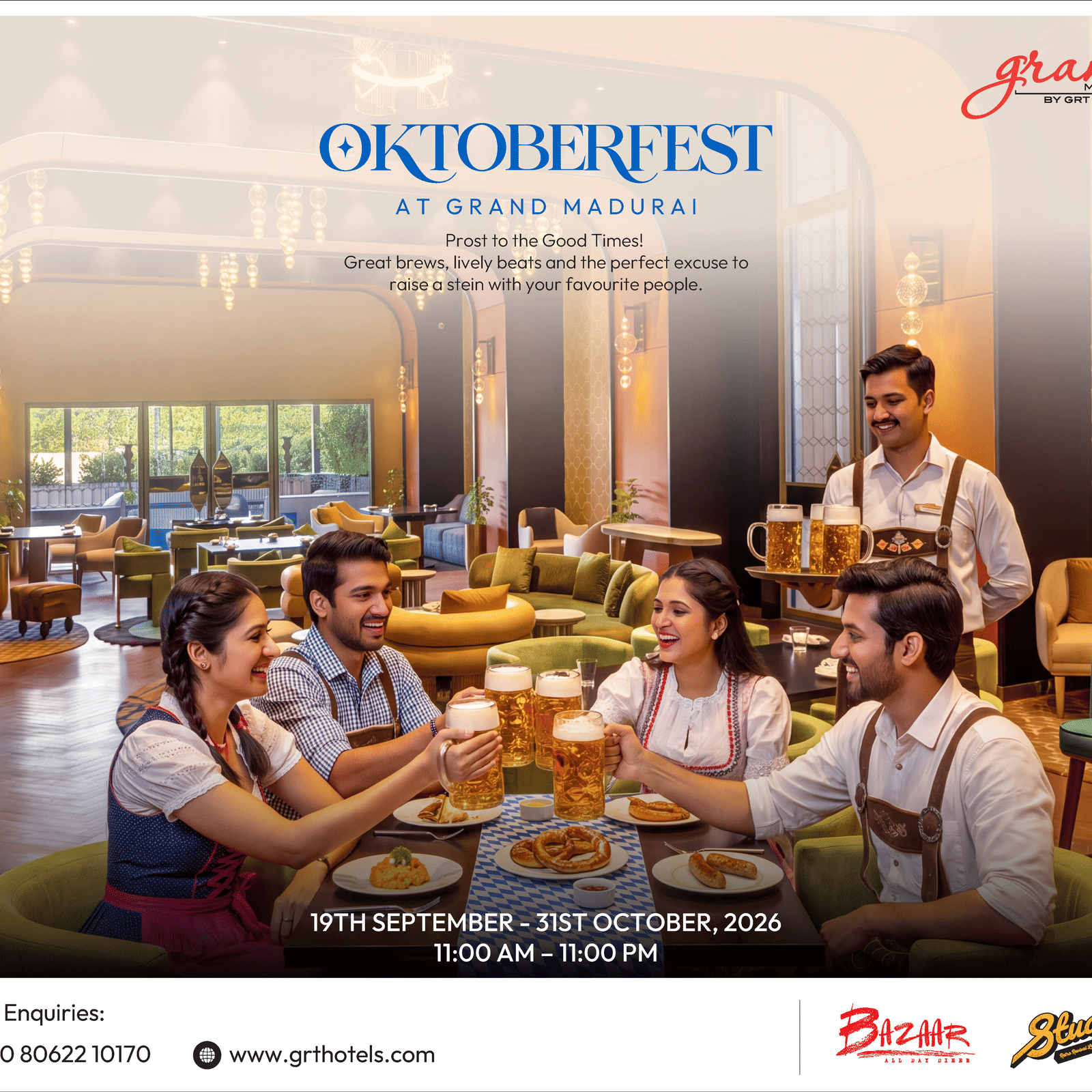 Oktoberfest at Grand by GRT Hotels with great brews, lively beats and guests raising a stein together